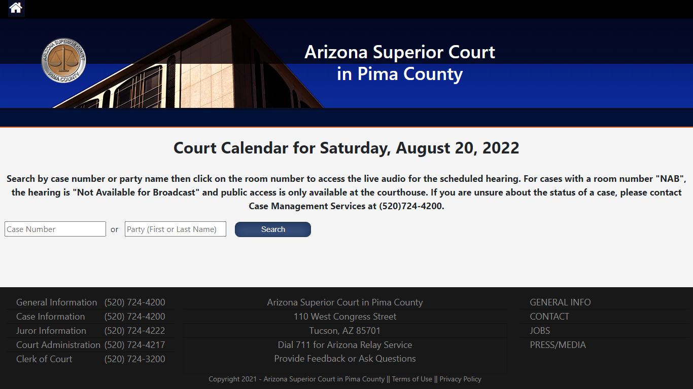 Superior Court Public Recordings - Pima County, Arizona